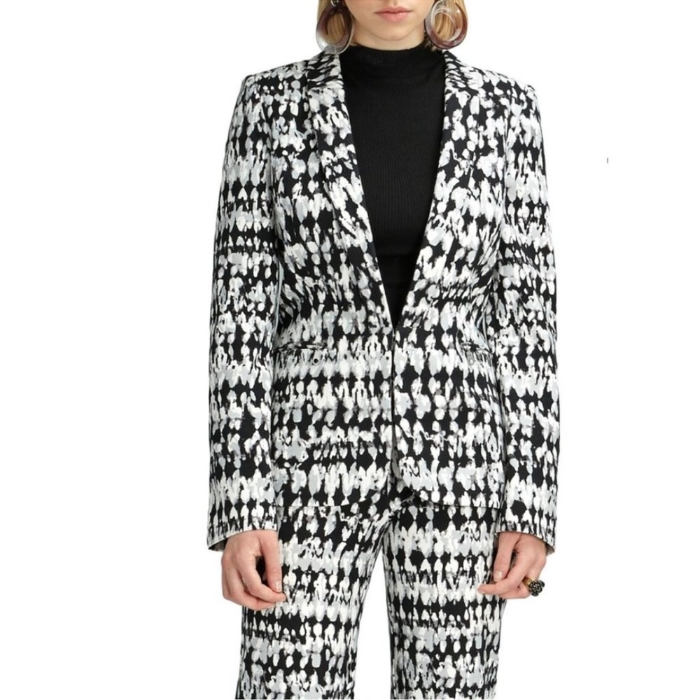 # Badgley Mischka Black & Grey Sylvie Stucco Print Stretch Blazer